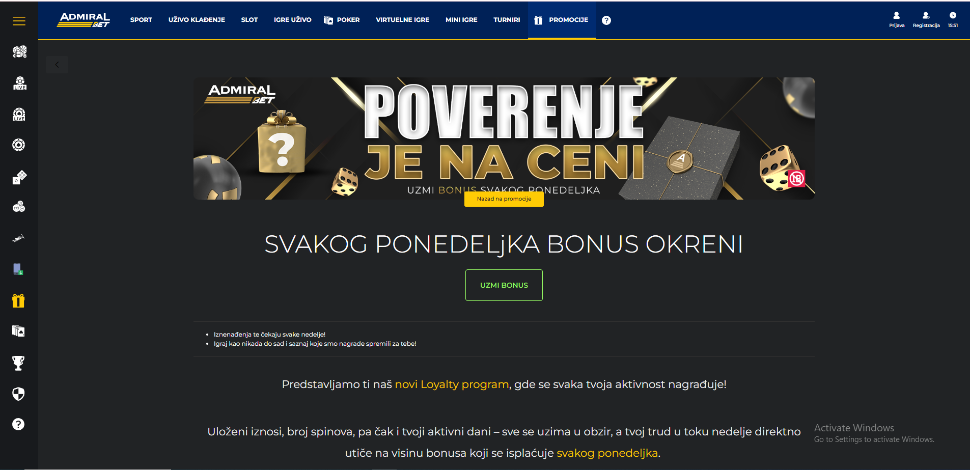 AdmiralBet bonus ponedeljkom