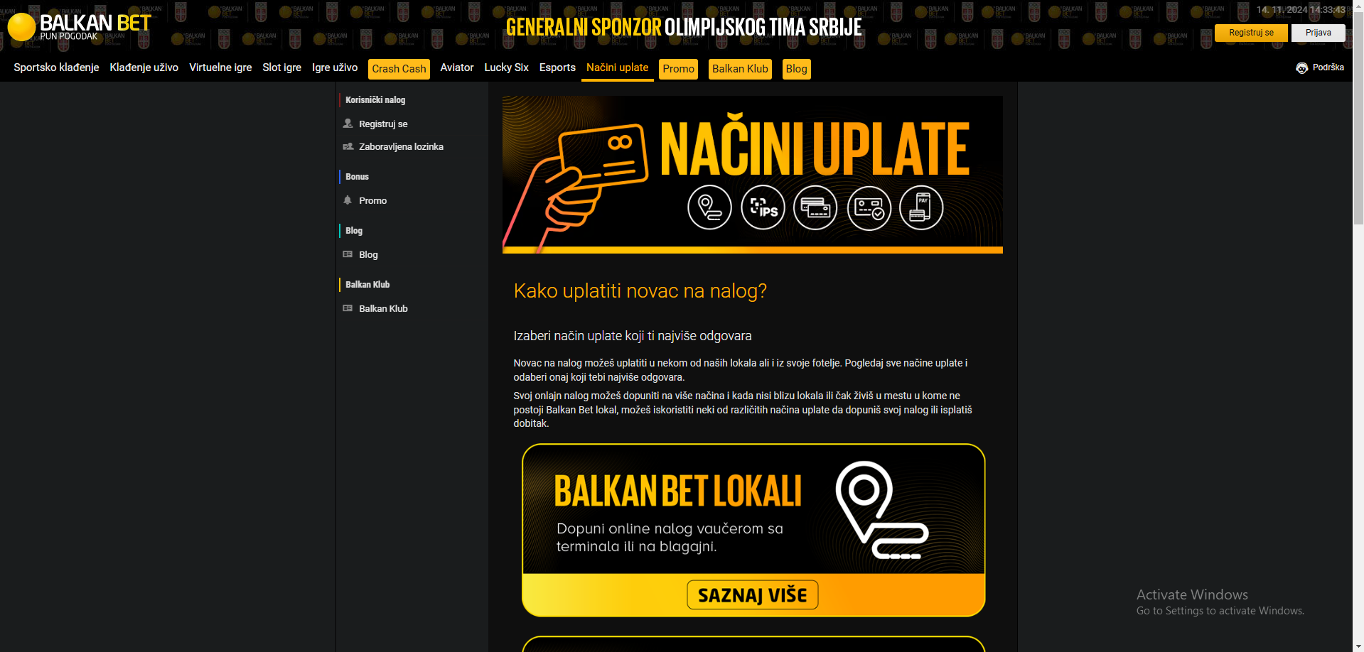 Balkan Bet načini uplate