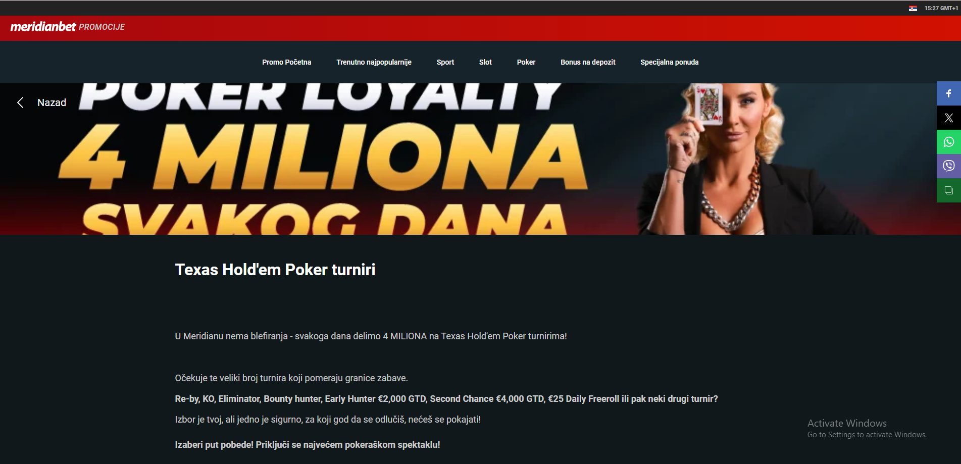 Meridianbet bonus poker