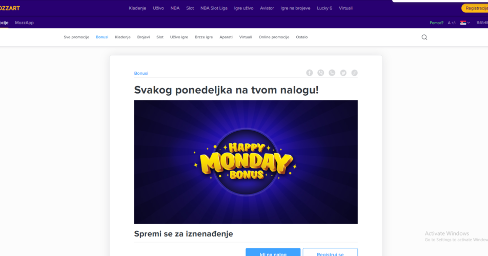Mozzart Bet Happy Monday bonus