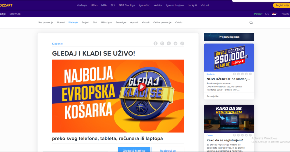 Mozzart Bet bonus evropska košarka