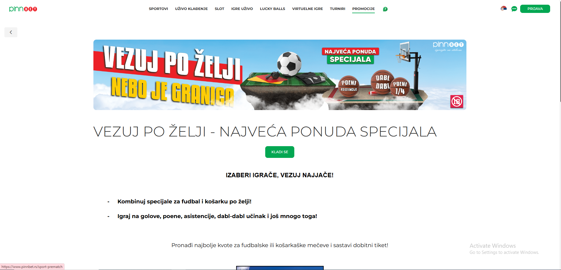 PinnBet bonus vezuj po želji