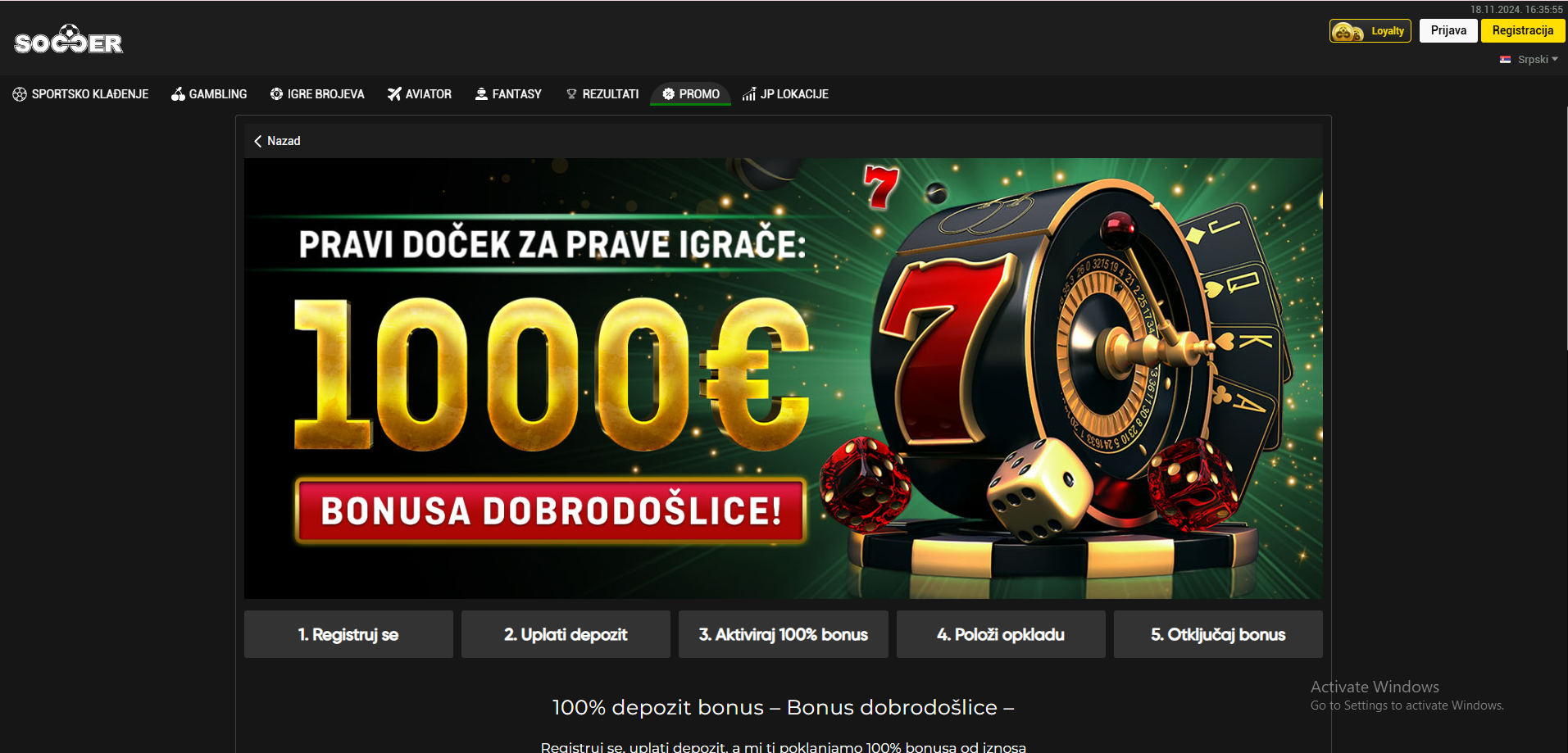 Soccer Bet bonus dobrodošlice