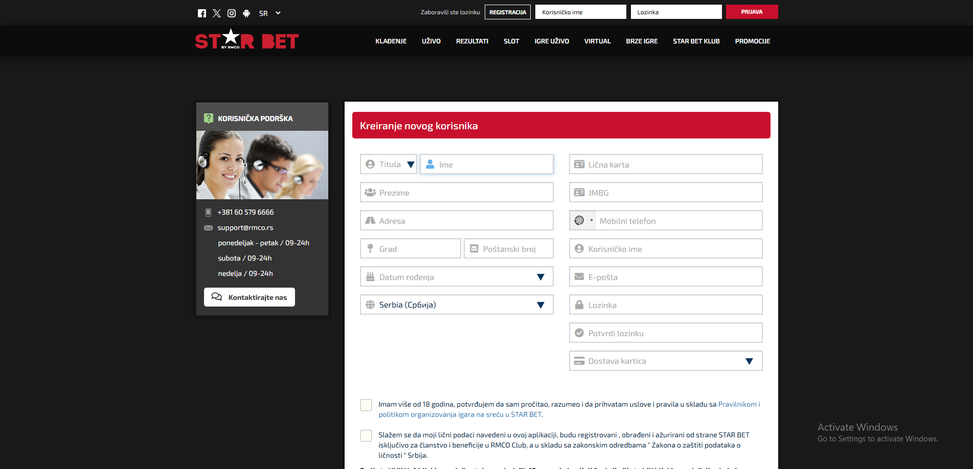 Star Bet proces registracije