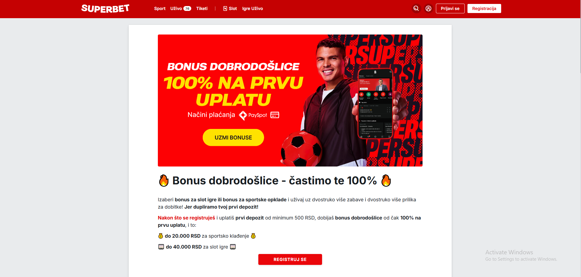 Superbet bonus dobrodošlice