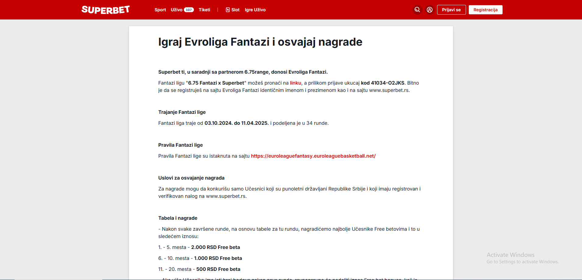 Superbet Evroliga fantazi