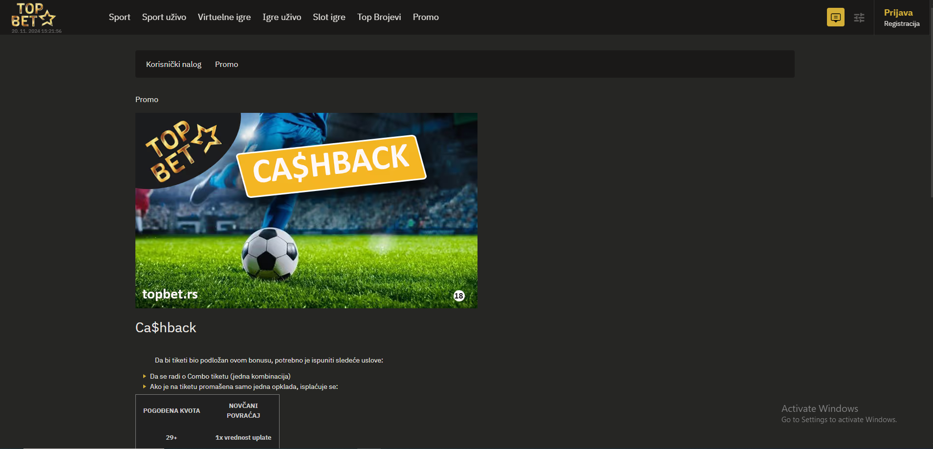 Top Bet cashback