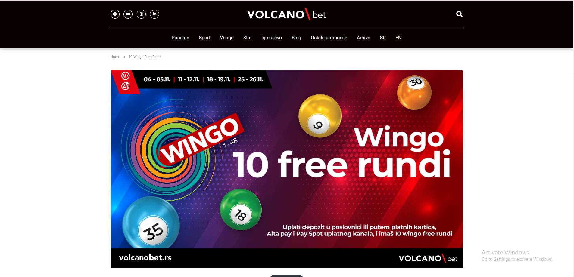 Volcano Bet bonus wingo