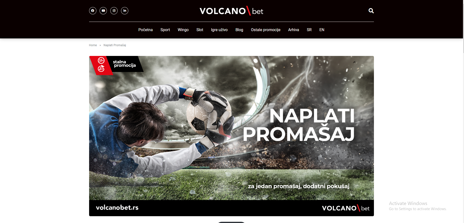 Volcano Bet naplati promašaj