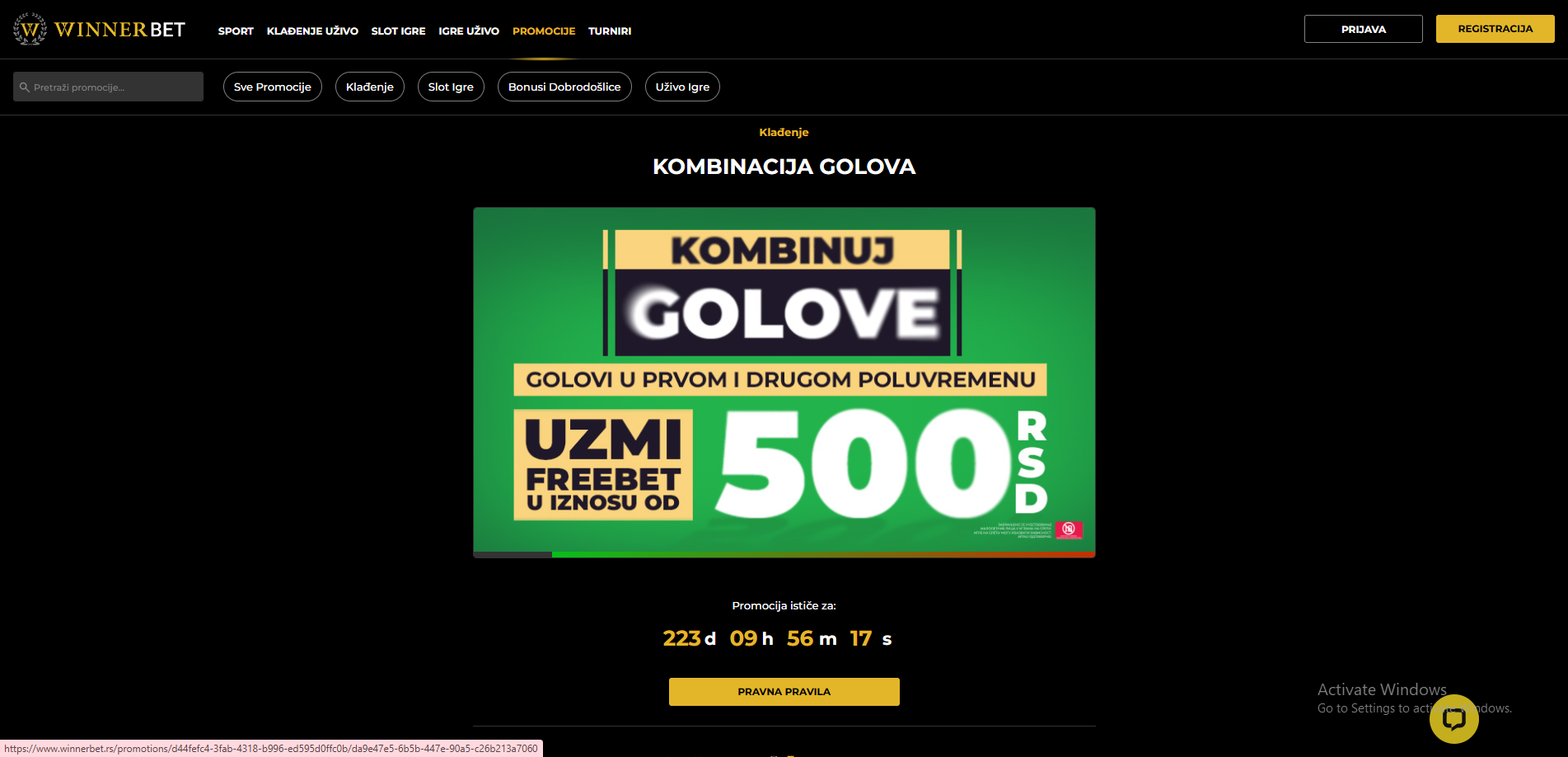 Winnerbet bonus kombinacija golova