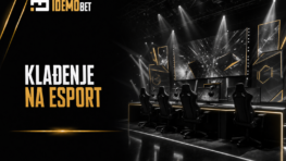 Klađenje na esport: esports arena sa gaming stolicama i ekranima, grafika idemobet