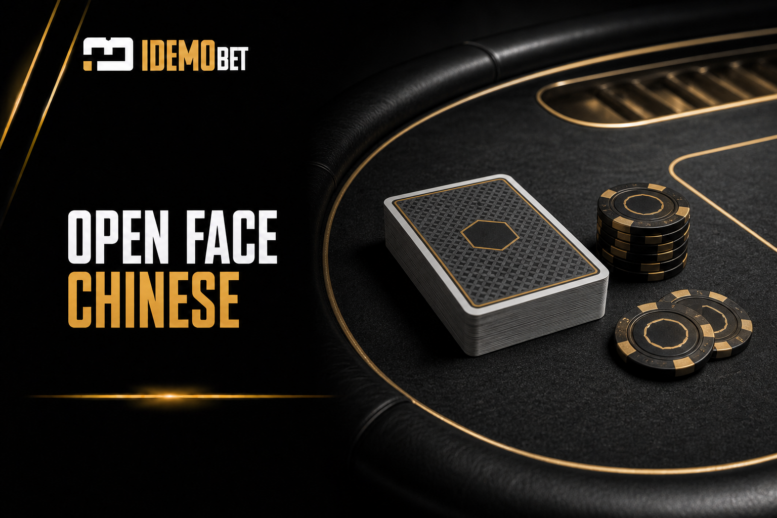 Open Face Chinese poker – špil karata i žetoni na poker stolu